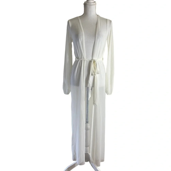 Windsor NWT Ivory Mesh Cardigan Size Small Long Sleeves Waist Tie Lightweight - Picture 1 of 8